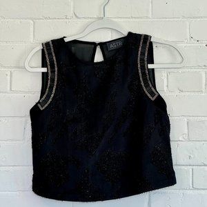 ASTR - Black Sleeveless Embellished Crop Top Medium